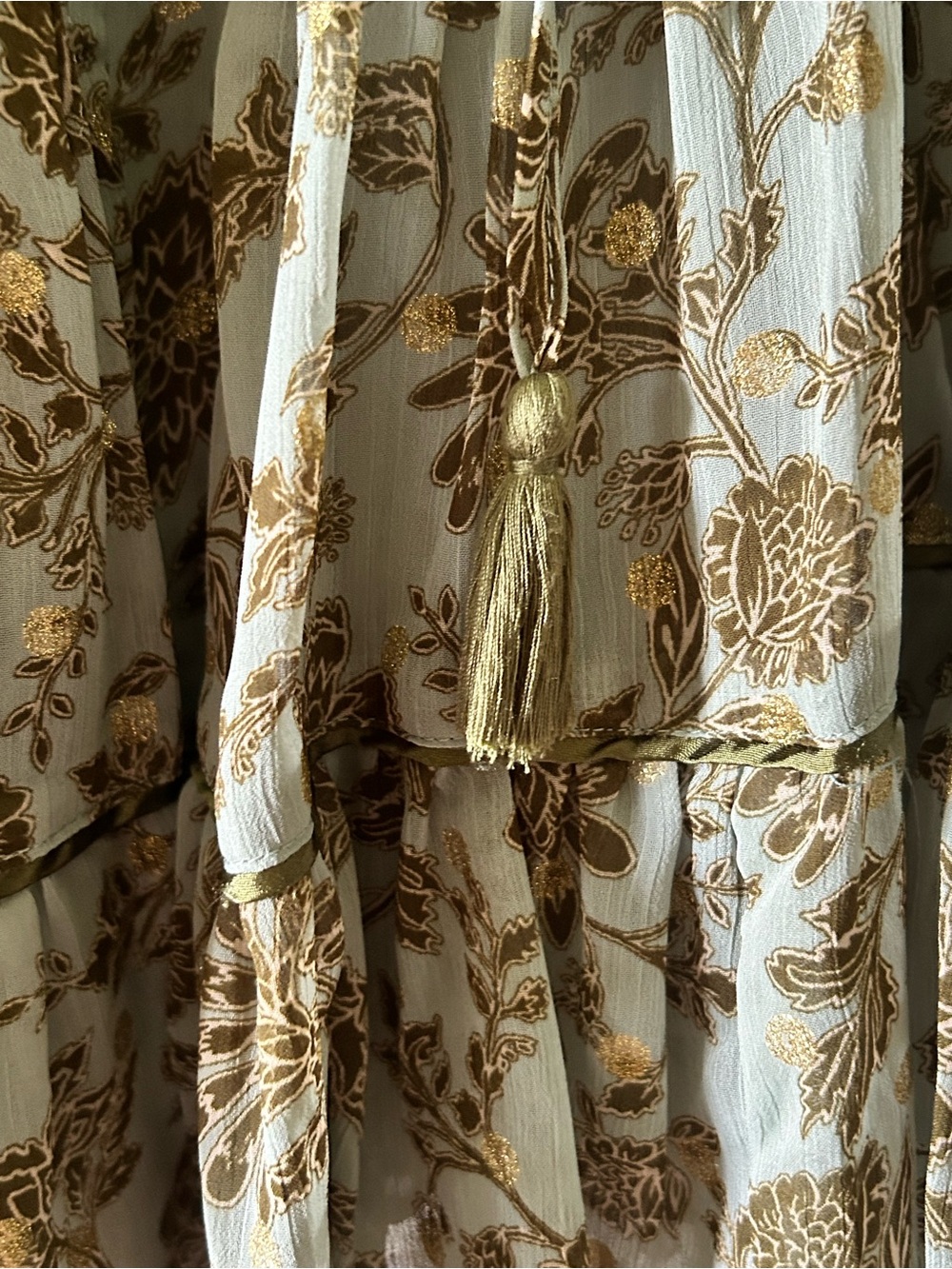 Olivaceous Sage Green Dress with Gold Floral Detail - Picture 4 of 5